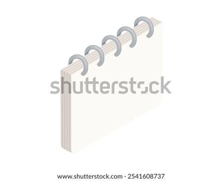 Blank spiral-bound notebook in an isometric view, creativity, note-taking Perfect for school, business, and productivity themes. Vector illustration isolated on white background.
