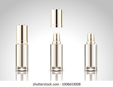 Blank spray bottle mockup set, cosmetic container isolated on light grey background in 3d illustration