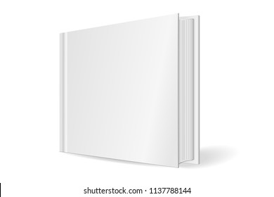 Blank square cover of the book. Isolated on white background. 3D Mockup to display your design. Vector illustration