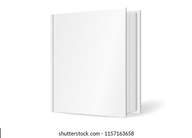 Blank square cover of the book. Isolated on white background. 3D Mockup to display your design. Vector illustration