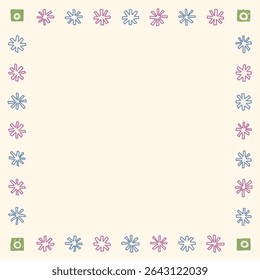 Blank square frame consists of various pastel asterisk shapes childish hand drawn style on cream background graphic illustration.