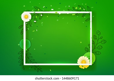 Blank square frame on green background. Vector layout for any text