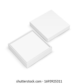 Blank Square Jewelry Box Mockup With Lid Isolated On White Background. Vector Illustration