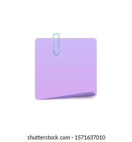 Blank square note page with paper clip, realistic vector mockup illustration isolated on white background. Sale announcement or event reminder list - template.