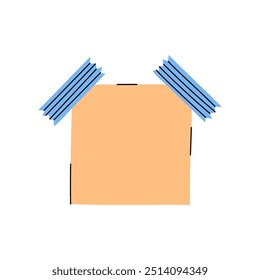 Leeres quadratisches Notenpapier, isoliertes Vektorelement. Illustration der leeren farbenfrohen Haftnotiz mit Klebebändern. Memoaufkleber, zur Erinnerung. Office Briefpapier Objekt in niedlichen handgezeichneten Stil.