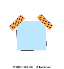 Blank square note paper isolated vector element. Illustration of empty colorful sticky note with adhesive tapes. Memo sticker, to do reminder. Office stationery object in cute hand drawn style