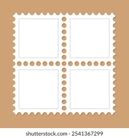 Blank square postage stamps with shadow underneath. Vector illustration