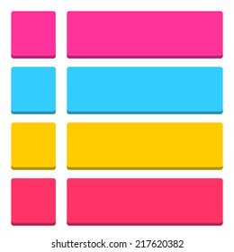 Blank square and rounded rectangle icon isolated on white background in simple flat style. Set 03 pink, blue, yellow, magenta colors button. Vector illustration web design element in 8 eps