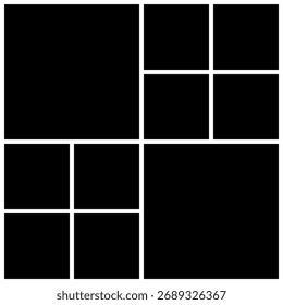 modelo de quadros de colagem de foto de forma quadrada em branco, layout de vetor de moodboard preto