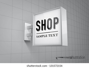 Blank, Square Shop Sign Hanging On A Wall