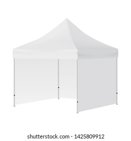 Blank square tent with three walls mock up isolated on white background - side view. Vector illustration