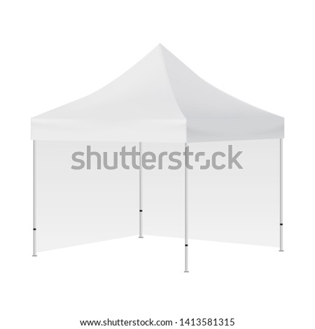 Blank square tent with two walls mockup isolated on white background - side view. Vector illustration