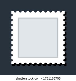 Blank square white paper postage stamp. Recolorable shape isolated from background. Vector illustration is a graphic element for artistic design projects.