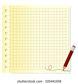 Blank squared grid paper with color pencil - vector illustration