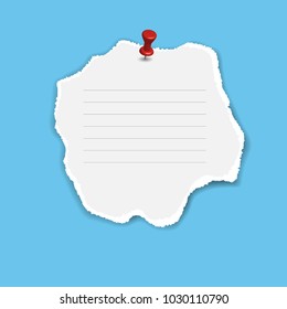 blank squared notepad pages and pin. Note paper stuck with pin.