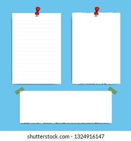 Blank squared notepad pages and pin. Note paper stuck with red pin.