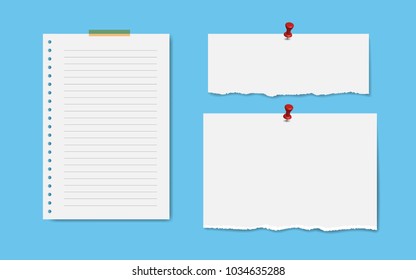 Blank squared notepad pages with tape and pin. Note paper stuck with beige sticky tape and pin. - Shutterstock ID 1034635288
