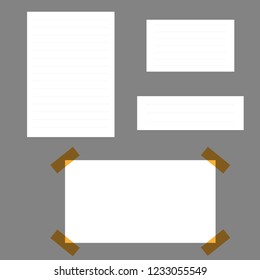 Blank squared notepad pages and tape. Note paper stuck with beige sticky tape.