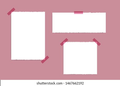 Blank squared notepad pages and tape. Note paper stuck with sticky tape.