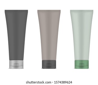 Blank squeeze tube package, vector mock-up set. Cream, gel, paste consistence product packaging, mockup