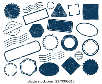 Blank stamps set elements monochrome with blanks for icons and buttons of various shapes in retro grunge style vector illustration