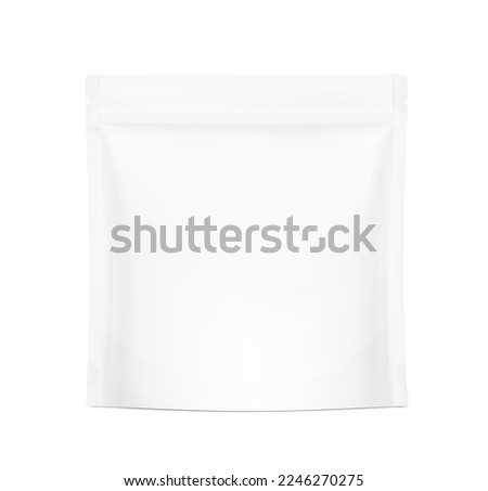 Blank stand up pouch bag with zipper mockup. Vector illustration isolated on white background. Front view. Realistic mockup will perfectly convey the benefits of your product. EPS10.	