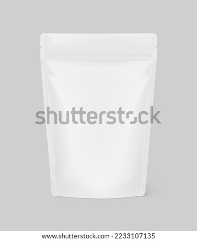 Blank stand up pouch mockup with zipper. Vector illustration. Front view. Can be use for template your design, presentation, promo, ad. EPS10.	