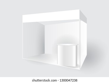 Blank Standard Trade Exhibition Creative Booth Stand Design For Presentation In Perspective Corporate Identity Vector Template With Table Monitor Backdrop And Counter Isolated On Background Mock Up