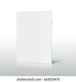 blank standing right tilt brochure 3d illustration, can be used as design element, isolated shadowy white background, side view