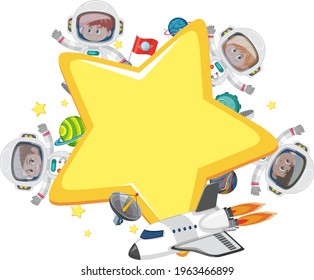 Blank star with many astronauts cartoon character illustration