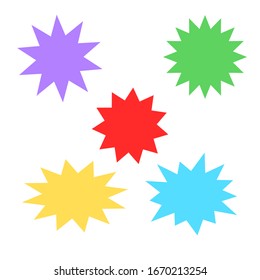 blank starburst speech bubbles set with different color isolated on white background. vector illustration