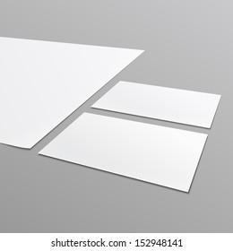 Blank stationery layout^ A4 paper, business card isolated on gray background. Vector illustration. EPS10.