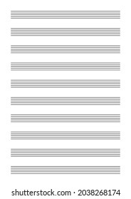 Blank stave vector illustration. Sheet of black lines on a white background. Perfect for planner, notebook, school, print. A4 sheet proportion.