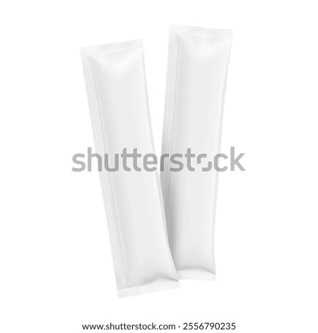 Blank stick package bag mockup set. Front view. Vector illustration isolated on white background. Can be use for template your design, presentation, promo, ad. EPS10.