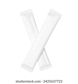 Blank stick package bag mockups. Flat lay view. Vector illustration isolated on white background. Can be use for food, cosmetic, pharmacy and etc. EPS10.