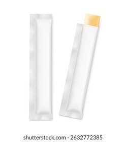 Blank stick package bag mockups for jelly collagen. Front view. Vector illustration isolated on white background. Can be use for template your design, presentation, promo, ad. EPS10.