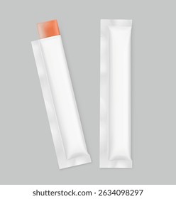 Bolsa de pacote branco para colágeno gelatinoso. Vista frontal. Ilustração de vetor isolada em plano de fundo cinza. Pode ser usado para modelar seu design, apresentação, promoção, anúncio. EPS10