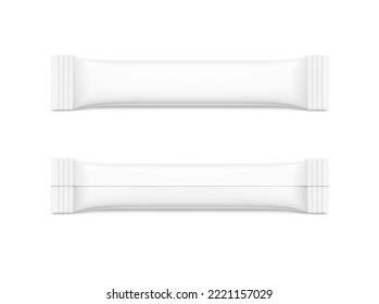 Blank stick package mockup set. Front and back view. Vector illustration isolated on white background. Can be use for food, medicine, cosmetic and etc. EPS10.	