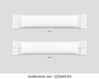 Blank stick package mockup set. Front and back view. Vector illustration. Can be use for food, medicine, cosmetic and etc. EPS10.	