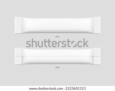 Blank stick package mockup set. Front and back view. Vector illustration. Can be use for food, medicine, cosmetic and etc. EPS10.	