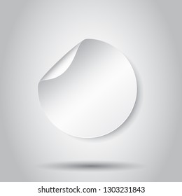 Blank sticker icon. Empty promotional label with peel off corner. Vector illustration. Round paper banner sticker.