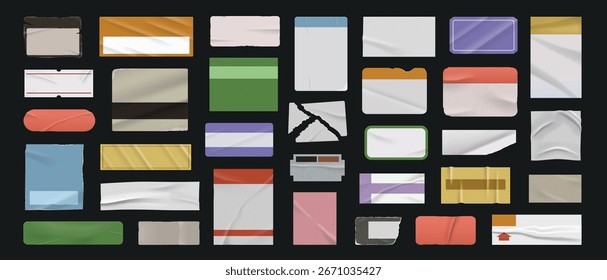 Paquete de forma de etiqueta adhesiva en blanco con Diseños minimalistas y retro. Vector Colección de etiquetas rotas y texturizadas para paquete, decoración y marca.