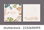 Blank sticker pages for making notes about meal preparation and cooking ingredients. Recipe sheets decorated with kitchen utensils and vegetable drawings