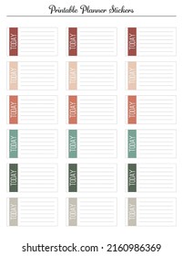 Blank sticker, today list. Printable planner colored stickers