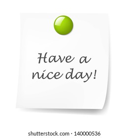 Blank Sticky Note With Green Push Pin With Gradient Mesh, Vector Illustration
