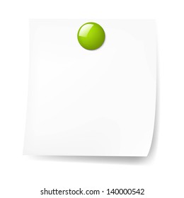 Blank Sticky Note With Green Push Pin With Gradient Mesh, Vector Illustration