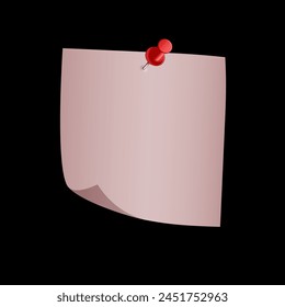 Blank sticky note paper with pin. Pink Sticky note with red pin