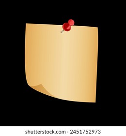 blank sticky note paper with pin. yellow sticky note with red pin.
