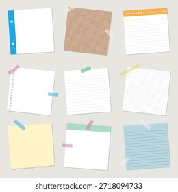 Notas adhesivas en blanco, papel sobre pegatinas, pegatinas de bloc de notas, hoja de cuaderno, con cinta, recordatorio de reunión.