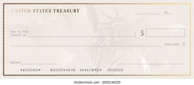 Blank Stimulus Bank Check Template. Fake Checkbook Mockup